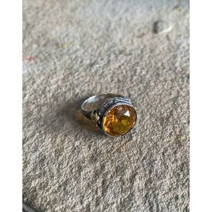 Citrine Ring Sterling Silver Floral Stamped Circular 0.5 Inches NG Size 6.5
